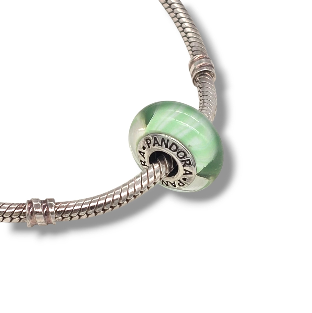 PANDORA Light Aqua/Green Candy Stripes Murano Glass Bead Charm S925 Retired - Picture 13 of 16